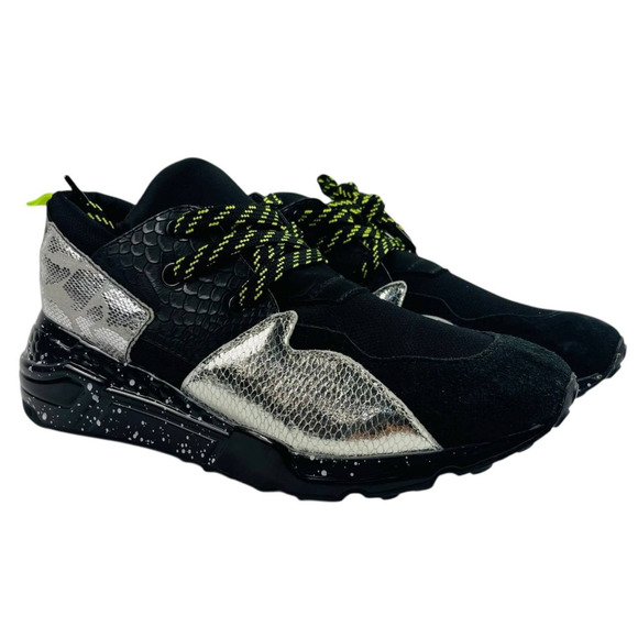 Steve Madden Men’s Sneakers Size 9.5 Black Silver Neon Lace Up Athletic Shoes - Picture 1 of 8